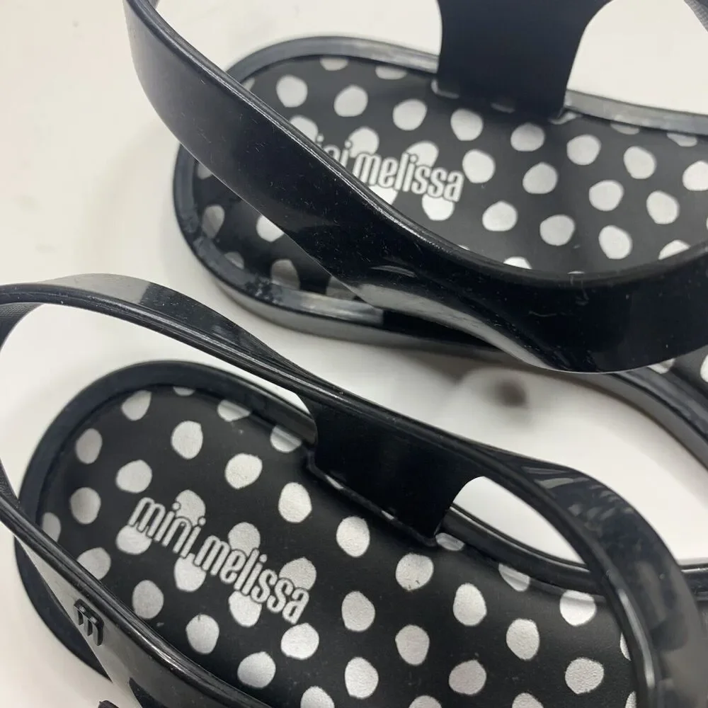 MINI MELISSA Mar Princess Black Silver Bow Jelly Sandals Big Girls Size 3